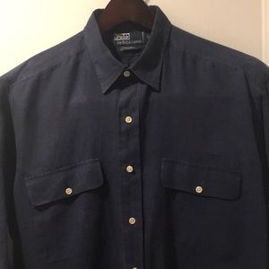 Navy blue 100% linen shirt shirt.